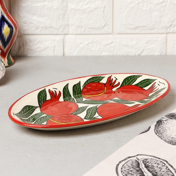 Блюдо Риштанская Керамика  Блюдо Риштанская Керамика "Гранаты", 29,5см, разноцветное, овальное