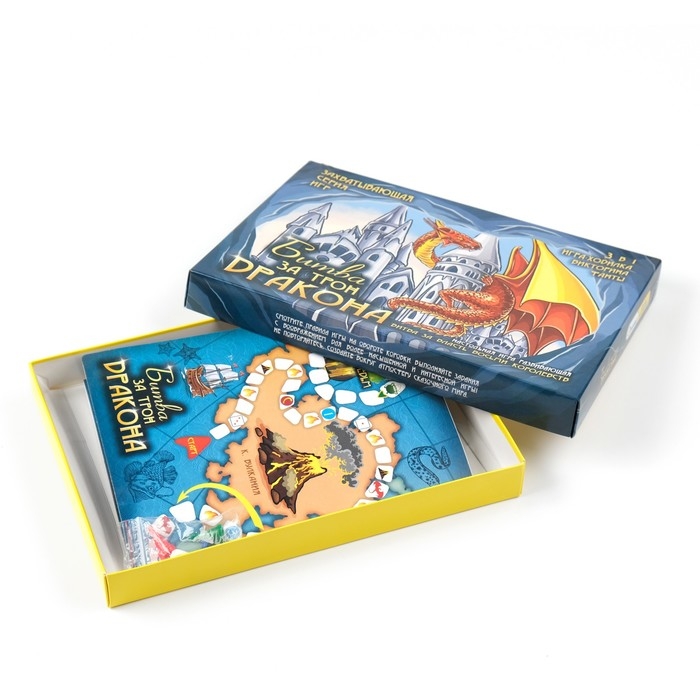 Настольная игра 3 в 1  Настольная игра 3 в 1 "Битва за трон дракона": ходилка, викторина, фанты, 19 х 28 см