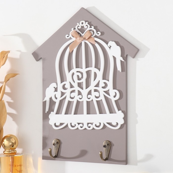 Крючки декоративные дерево Крючки декоративные дерево "Два попугая и клетка" 20х0,5х26 см