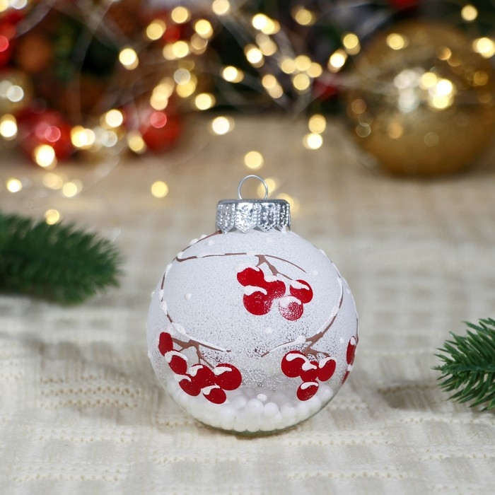 Шар Шар "Рябина на снегу", 65 мм., в подарочной упаковке