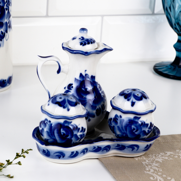 Набор для специй &laquo;Весенний&raquo;, 4 предмета, гжель