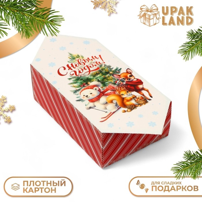 Новый год. Подарочная коробка - конфета новогодняя складная «Ёлочка и зверята», 18 х 28 х 10 см. Новый год. Подарочная коробка - конфета новогодняя складная «Ёлочка и зверята», 18 х 28 х 10 см.