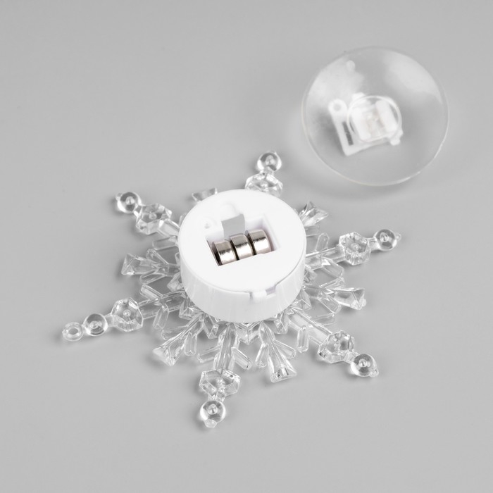 Светодиодная игрушка на липучке «Снежинка» 11 см, батарейки LR44х3 (в комплекте), свечение мульти Светодиодная игрушка на липучке «Снежинка» 11 см, батарейки LR44х3 (в комплекте), свечение мульти