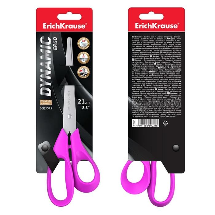 Ножницы ErichKrause Dynamic, 21 см, ударопрочный пластик, увеличенная толщина лезвий, МИКС Ножницы ErichKrause Dynamic, 21 см, ударопрочный пластик, увеличенная толщина лезвий, МИКС