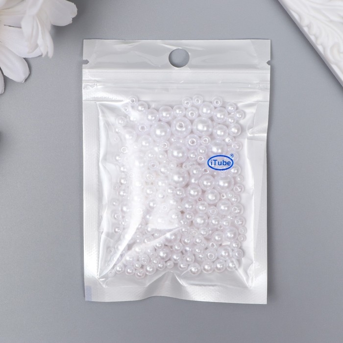 Бусины для творчества пластик Бусины для творчества пластик "Круглые. Белые" d=3-8 мм, набор 10 гр