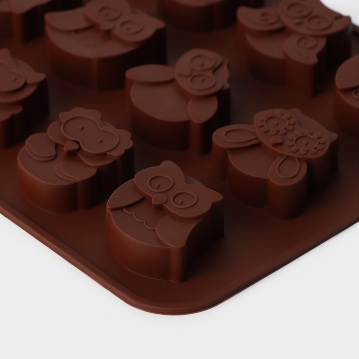 Форма для шоколада Доляна «Совы», силикон, 19×15 см, 12 ячеек (3,5×3,5×1,5 см), цвет коричневый Форма для шоколада Доляна «Совы», силикон, 19×15 см, 12 ячеек (3,5×3,5×1,5 см), цвет коричневый