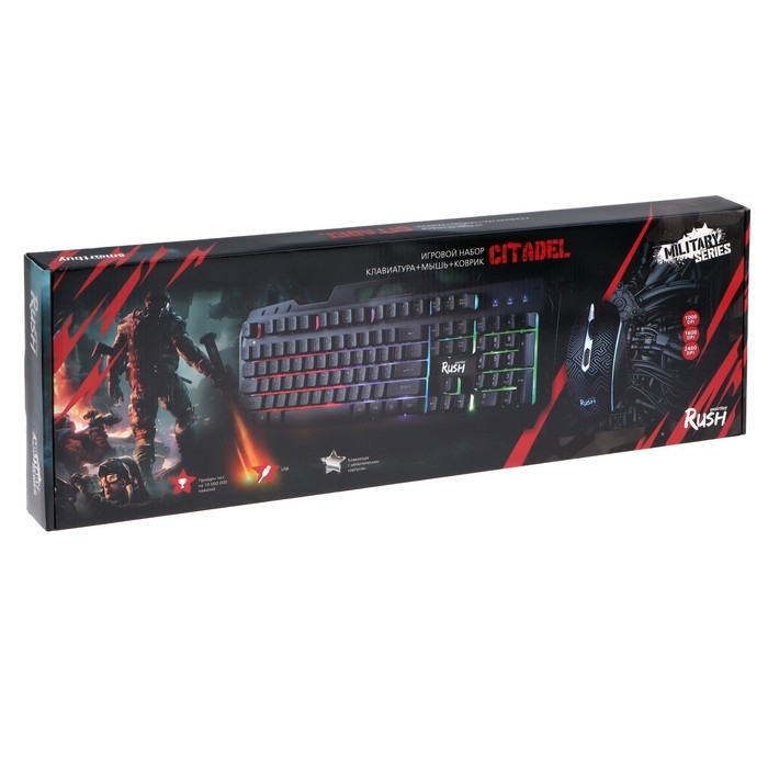 Игровой набор Smartbuy RUSH Citadel 3 в 1, клавиатура+мышь+ковер, проводной, 2400 dpi Игровой набор Smartbuy RUSH Citadel 3 в 1, клавиатура+мышь+ковер, проводной, 2400 dpi