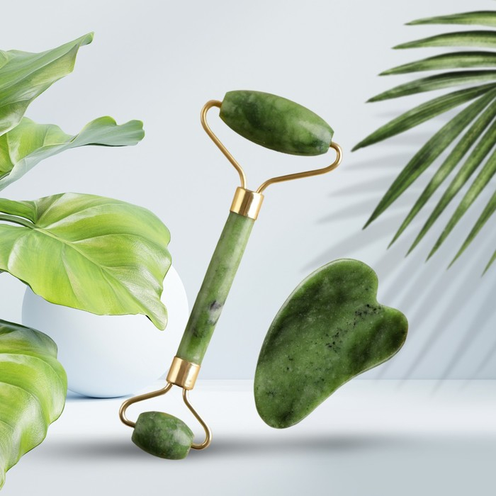 Массажер для лица, гуаша набор &laquo;8 марта&raquo;, 14 х 20 см, кальцит и серпентин