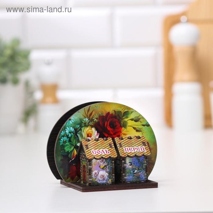 Набор для специй с салфетницей Набор для специй с салфетницей "Красные и белые розы", 13х10х10 см