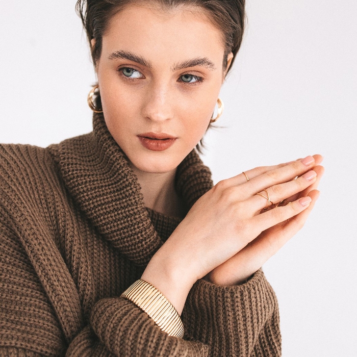 Браслет металл «Рельеф» широкий, 2,5 см, цвет золото