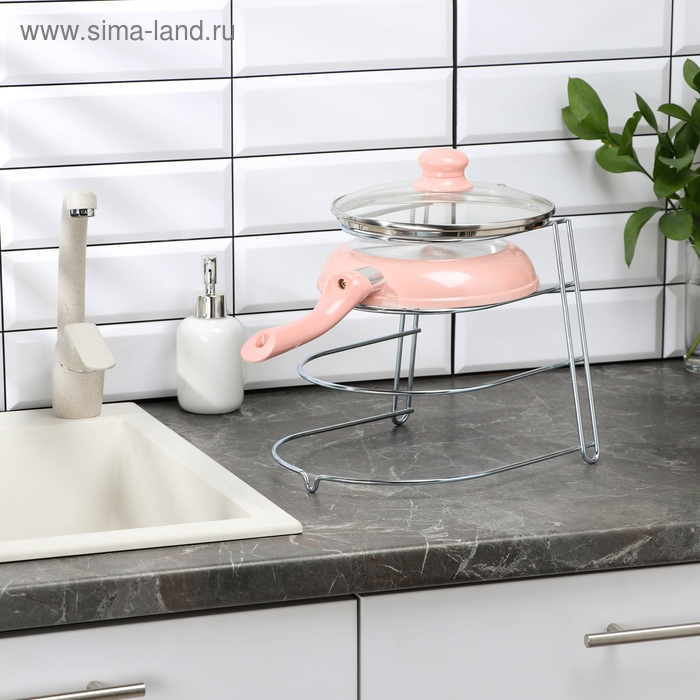 Подставка для хранения сковородок на 3 предмета, 28×23×22 см, цинк, цвет серебристый Подставка для хранения сковородок на 3 предмета, 28×23×22 см, цинк, цвет серебристый