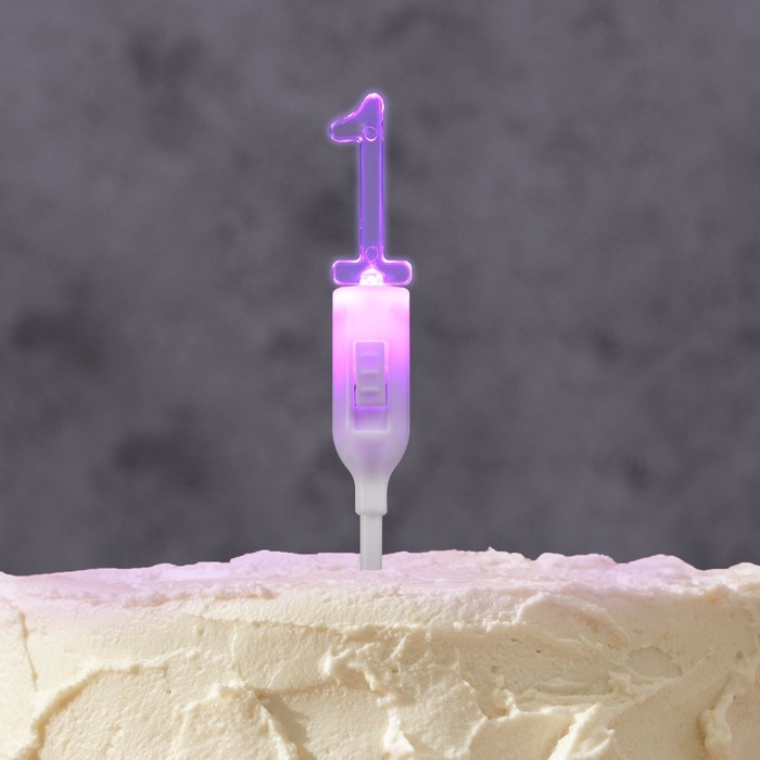 Светодиодная свеча  Светодиодная свеча "Цифра 1", 14.5 см, от батареек LR1130х3 (в комплекте), свечение мульти (RGB)