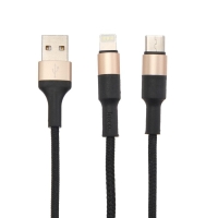 Кабель Hoco X26, microUSB/Lightning/Type-C - USB, 2 А, 1 м, нейлон оплетка, чёрно-золотистый