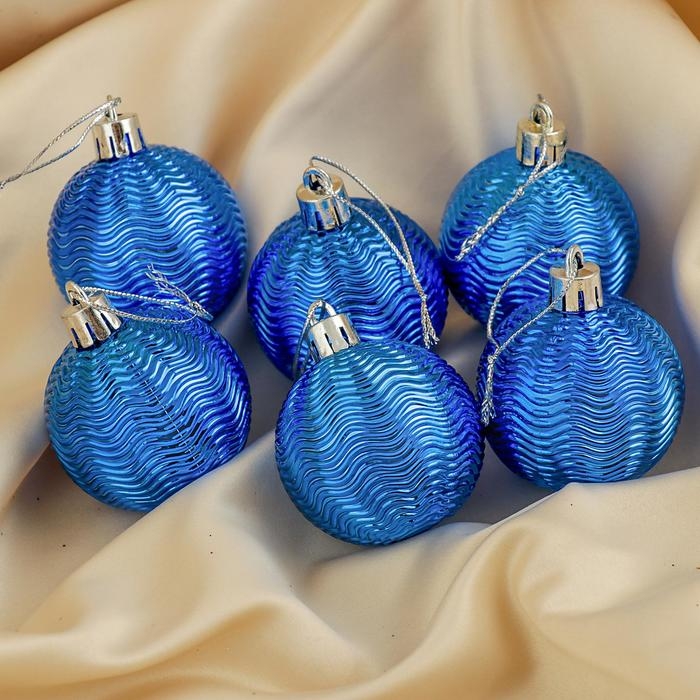 Набор шаров пластик d-5 см, 6 шт Набор шаров пластик d-5 см, 6 шт "Волна" синий