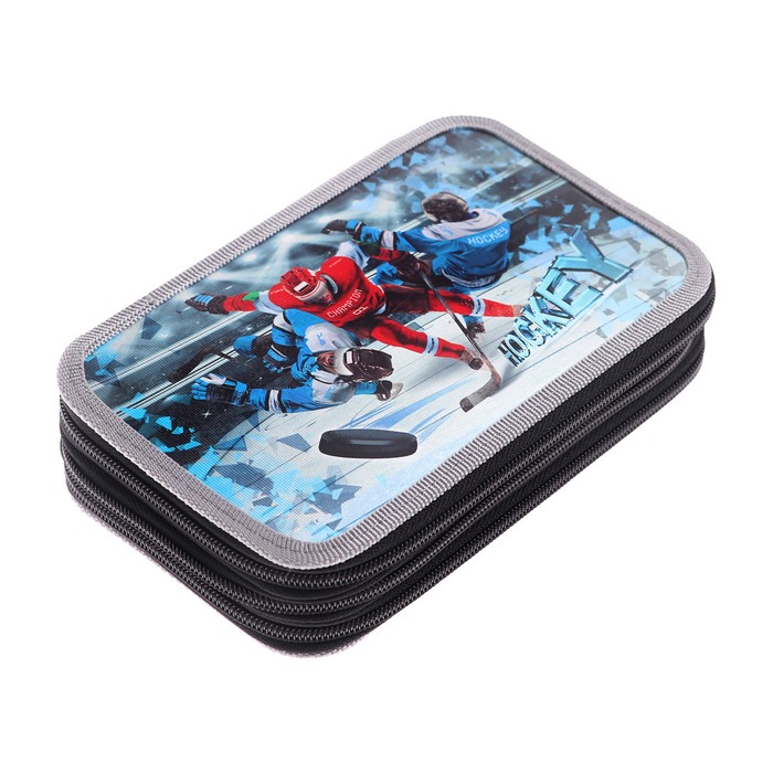 Пенал 3 секции, 125 х 205 х 55 мм, Calligrata 8П26/3 Пенал 3 секции, 125 х 205 х 55 мм, Calligrata 8П26/3 "Хоккеисты" (с эффектом металлика) ,ламинированный картон