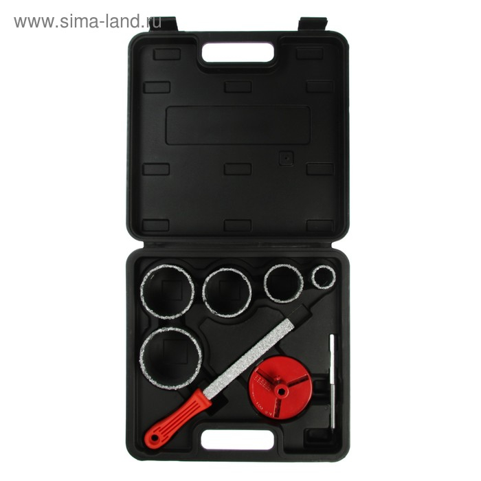 Набор коронок кольцевых по керамике ТУНДРА, 33-53-67-73-83 мм + напильник Набор коронок кольцевых по керамике ТУНДРА, 33-53-67-73-83 мм + напильник