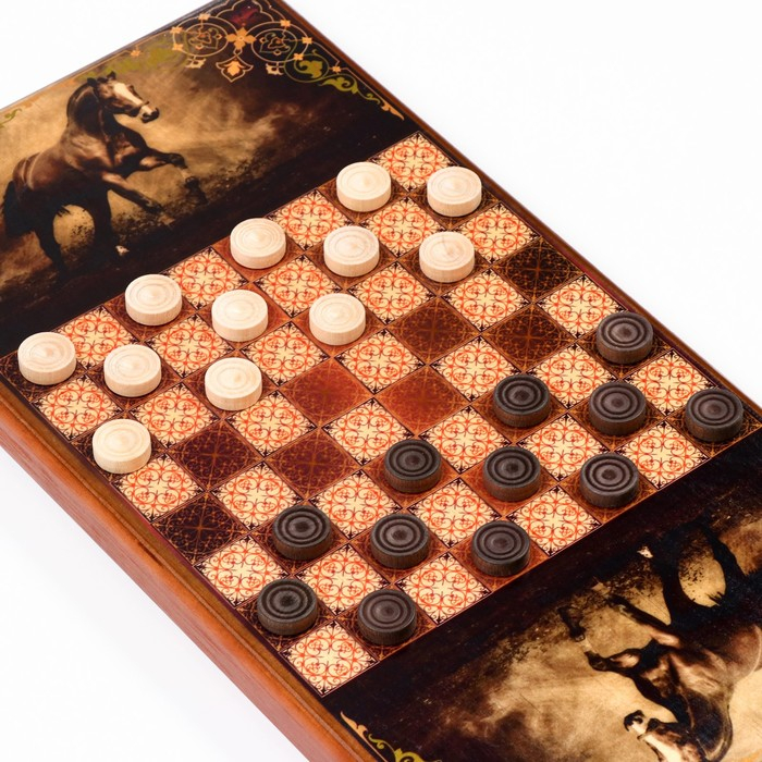 Нарды деревянные большие, с шашками Нарды деревянные большие, с шашками "Конь вороной", настольная игра, 60 х 60 см