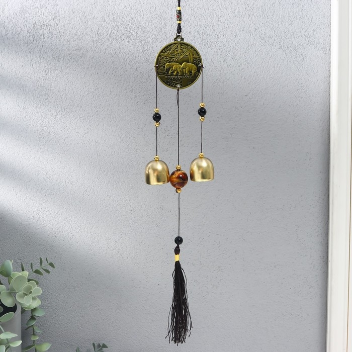 Музыка ветра металл Музыка ветра металл "Слоны на монете" 2 колокольчика 37 см