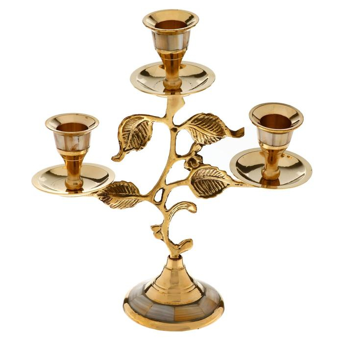 Подсвечник латунь на 3 свечи 21 см Подсвечник латунь на 3 свечи 21 см "Стебель"