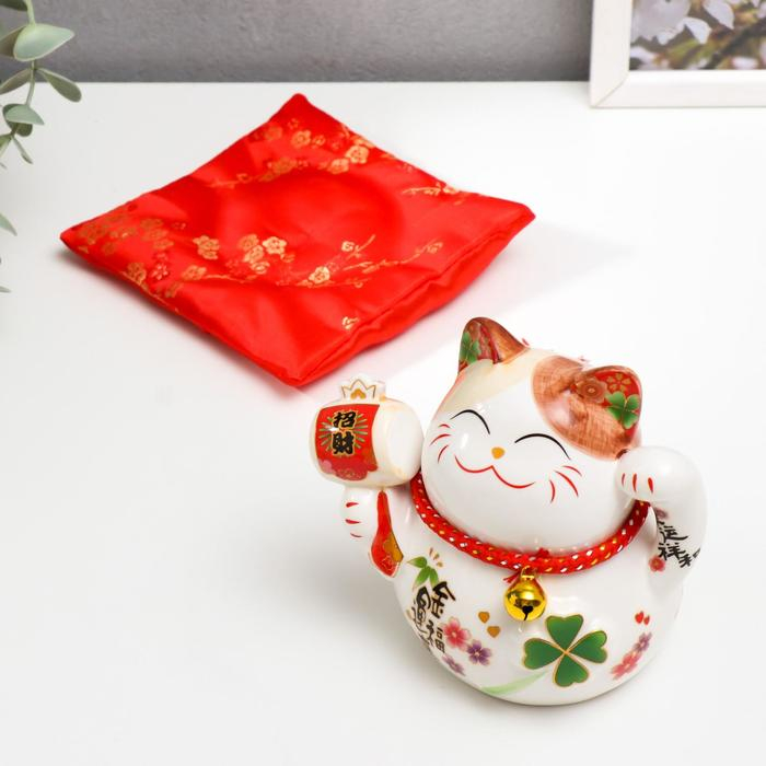 Копилка керамика "Манэки-нэко белый с молоточком" 11х10,5х9,5 см
