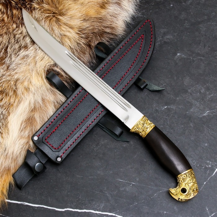 Нож кавказский Нож кавказский "Пластунский" с ножнами, гарда - латунь, сталь - 65х13, рукоять - граб