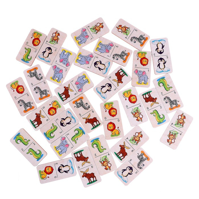 Домино большое «В зоопарке» 28 деревянных фишек Домино большое «В зоопарке» 28 деревянных фишек