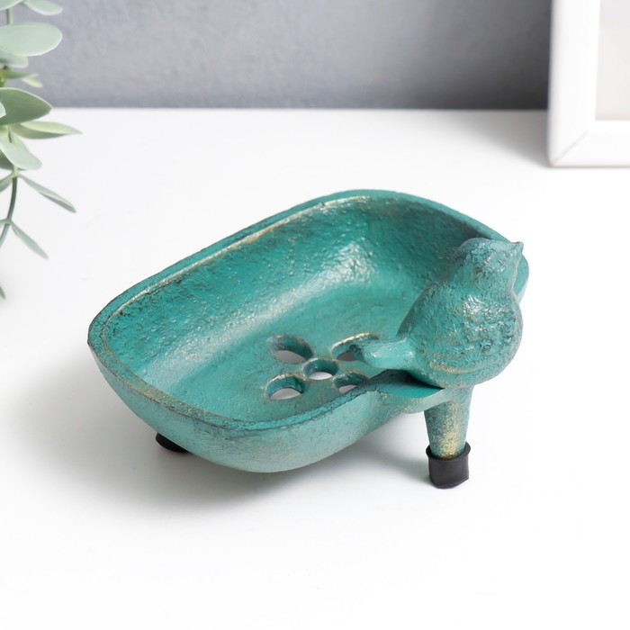 Сувенир чугун мыльница Сувенир чугун мыльница "Воробушек" патина 7,2х12,8х10 см