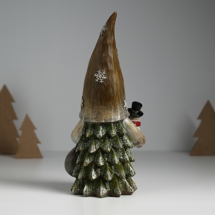 Сувенир полистоун  Сувенир полистоун "Дед Мороз со снежинками на колпаке, со снеговиком" 11х9,5х23 см