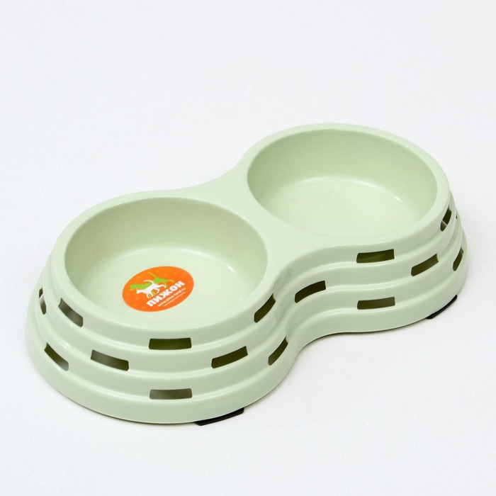 Миска металлическая двойная на пластиковом основании 2 х 160 мл, 25 х 14 х 5 см, зелёная Миска металлическая двойная на пластиковом основании 2 х 160 мл, 25 х 14 х 5 см, зелёная