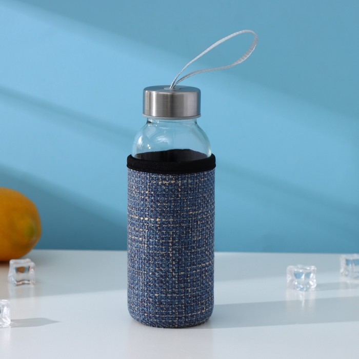 Бутылка для воды стеклянная в чехле &laquo;Кантри&raquo;, 300 мл, h=16,5 мл, рисунок МИКС