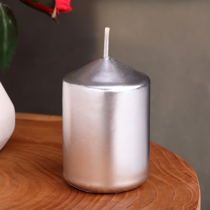 Свеча "Столбик", серебристая, 5,5&times;8см