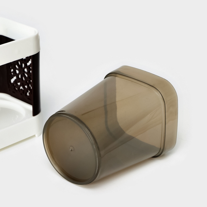 Подставка для зубных щёток и пасты со стаканом, 15×7×12 см, цвет коричневый Подставка для зубных щёток и пасты со стаканом, 15×7×12 см, цвет коричневый