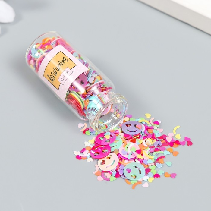 Глиттер в баночке Глиттер в баночке "Влюблённый радужный смайлик" набор 6 гр 5х2х2 см