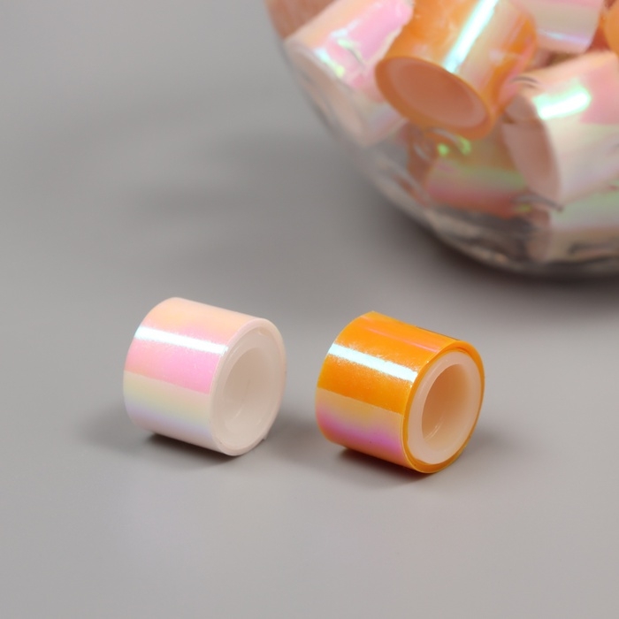 Клейкая лента пластик в банке  Клейкая лента пластик в банке "Перл. Белый и оранж" н-р 40 шт 1,2 см, дл.0,9 м 7х7х9 см