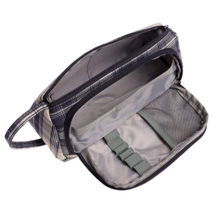 Пенал мягкий 2 отделения, 95 х 210 х 90 мм, объёмный с откидной планкой, с ручкой, Calligrata, Пенал мягкий 2 отделения, 95 х 210 х 90 мм, объёмный с откидной планкой, с ручкой, Calligrata, "Шотландка", серо-синяя