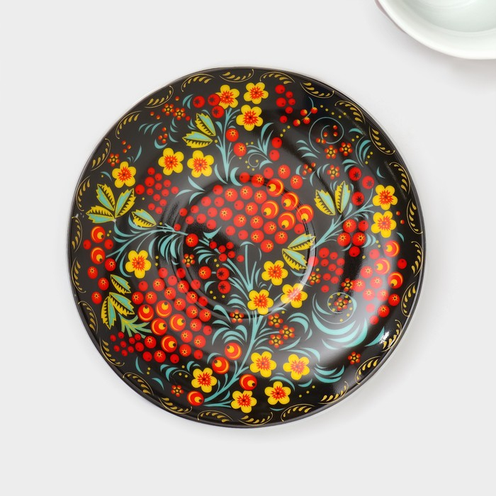 Сервиз чайный керамический на металлической подставке Доляна «Хохлома», 13 предметов: 6 чашек 210 мл, 6 блюдец d=14 см, чайник 1 л Сервиз чайный керамический на металлической подставке Доляна «Хохлома», 13 предметов: 6 чашек 210 мл, 6 блюдец d=14 см, чайник 1 л