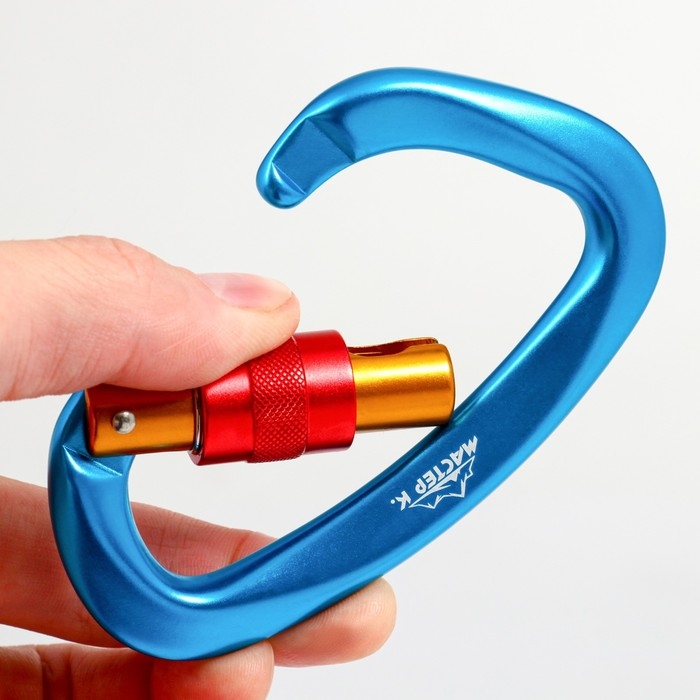 Карабин с муфтой, 10х6 см, 25 KN, голубой Карабин с муфтой, 10х6 см, 25 KN, голубой