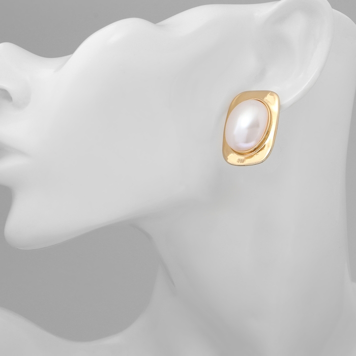 Серьги с жемчугом &laquo;Атмосфера&raquo; прямоугольник, цвет белый в золоте