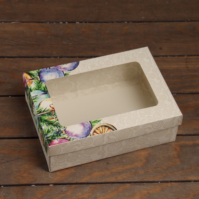 Новый год. Коробка подарочная новогодняя складная, крышка-дно, с окном Новый год. Коробка подарочная новогодняя складная, крышка-дно, с окном "Новогоднее украшение" 24 х 17 х 8 см