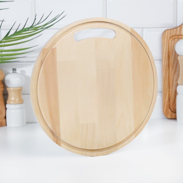 Доска разделочная деревянная с желобом  Доска разделочная деревянная с желобом "Круг" 26х26х0,8 см береза