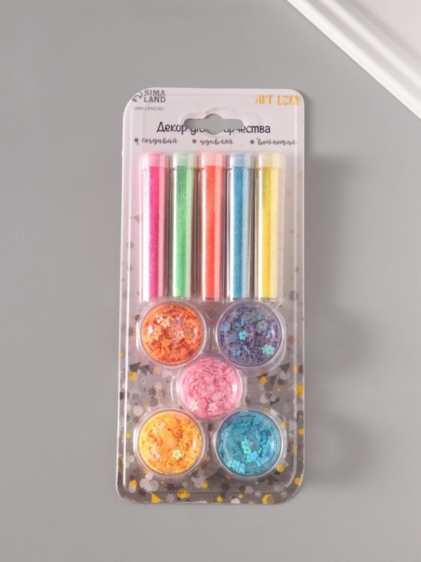 Глиттер Глиттер "Пудра и цветочки" неон набор 5х6 гр и 5х5 гр 21,4х9,3 см