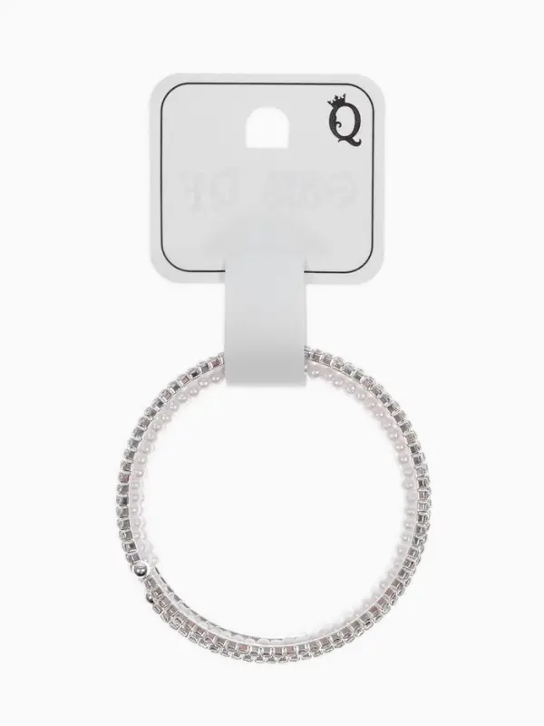 Браслет пружинка со стразами &laquo;Жемчуг&raquo;, d=5.5, белый в серебре