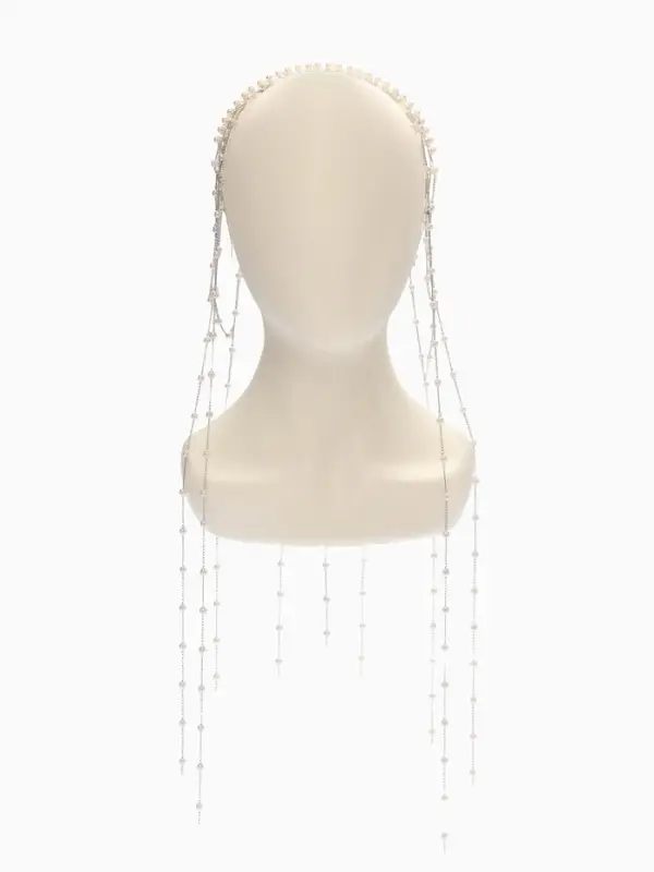 Украшение для волос «Паутина», с бусинами, 55 см, белое в серебре Украшение для волос «Паутина», с бусинами, 55 см, белое в серебре