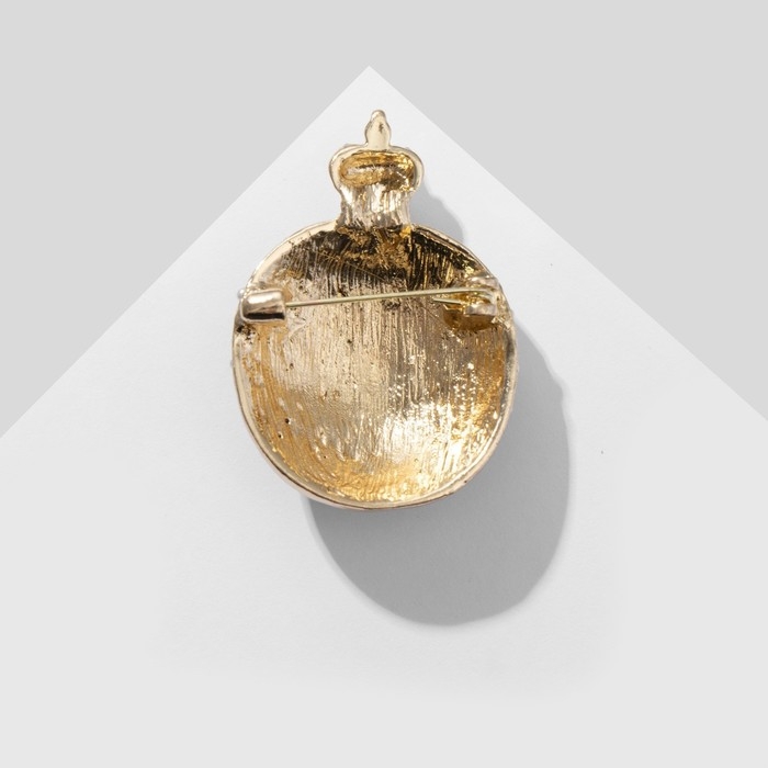 Брошь &laquo;Гранат&raquo; с короной, цвет чёрно-белый в золоте