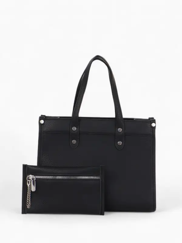 Сумка женская тоут TEXTURA на молнии, с кошельком, 30&times;10&times;24 см, чёрный