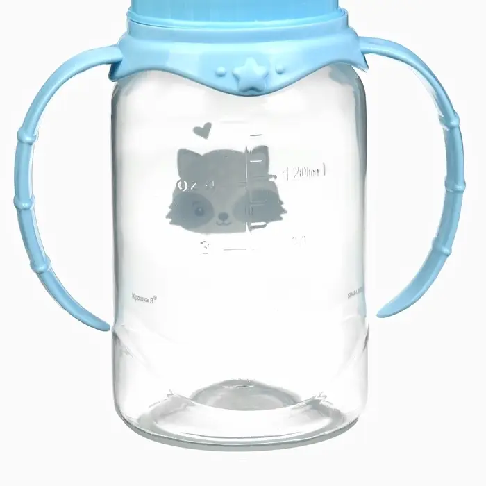 Бутылочка для кормления Крошка Я &laquo;Малыш енот&raquo; от 0 мес., 150 мл, цилиндр, с ручками, голубая