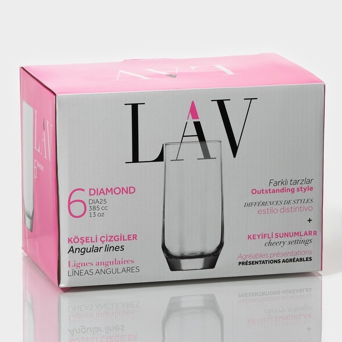 Набор стеклянных стаканов Lav «Алмаз», 385 мл, 6,2×14,2 см, 6 шт