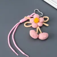 Брелок на карабине текстиль "Цветочек с бомбошками" розовый, с узлом 23х5,5х2,8 см