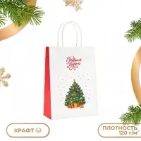 Пакет подарочный новогодний крафт &laquo;Новый год&raquo;, 12&times;21&times;9 см