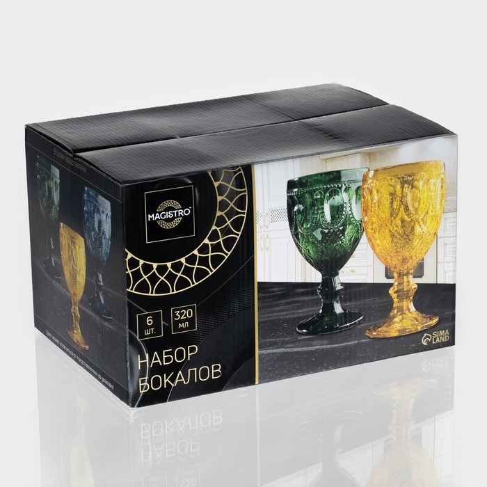 Набор бокалов из стекла Magistro «Варьете», 320 мл, 6 шт, цвет зелёный Набор бокалов из стекла Magistro «Варьете», 320 мл, 6 шт, цвет зелёный